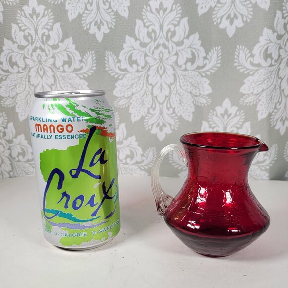 Vintage Cranberry Crackle Glass Miniature Pitcher/Creamer- Applied Handle 3.5” - Picture 8 of 8